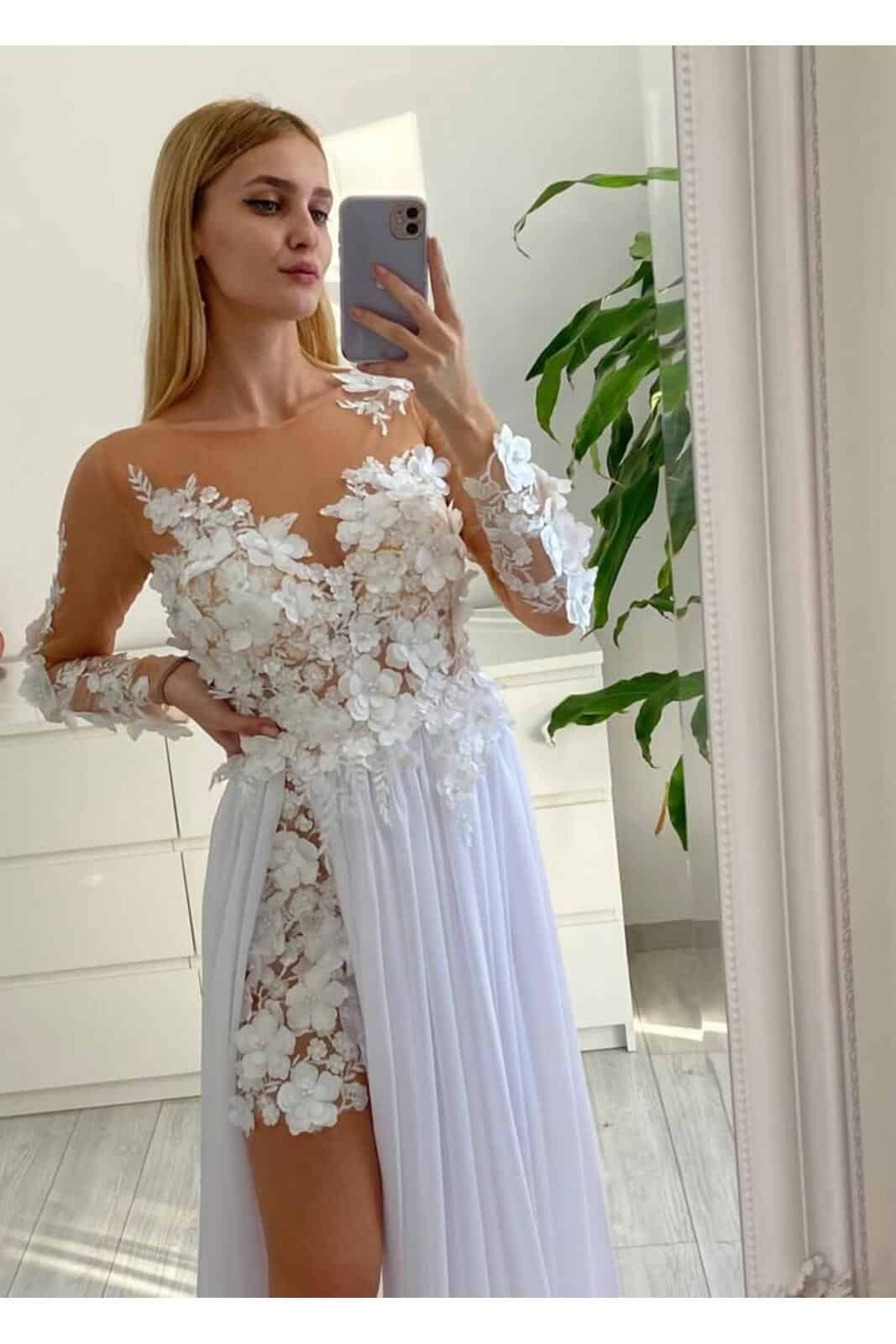 Rochie  Alb Erika DYA24 - imagine 3