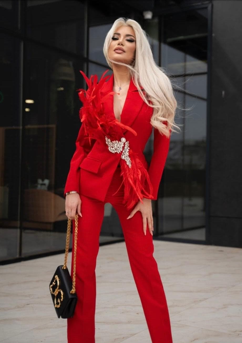 Costum Compleu cu Pantalon si Pene DYA11 - imagine 4