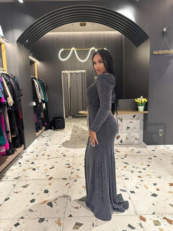 Rochie Gri cu Argintiu Elastica DYA14 - imagine 2