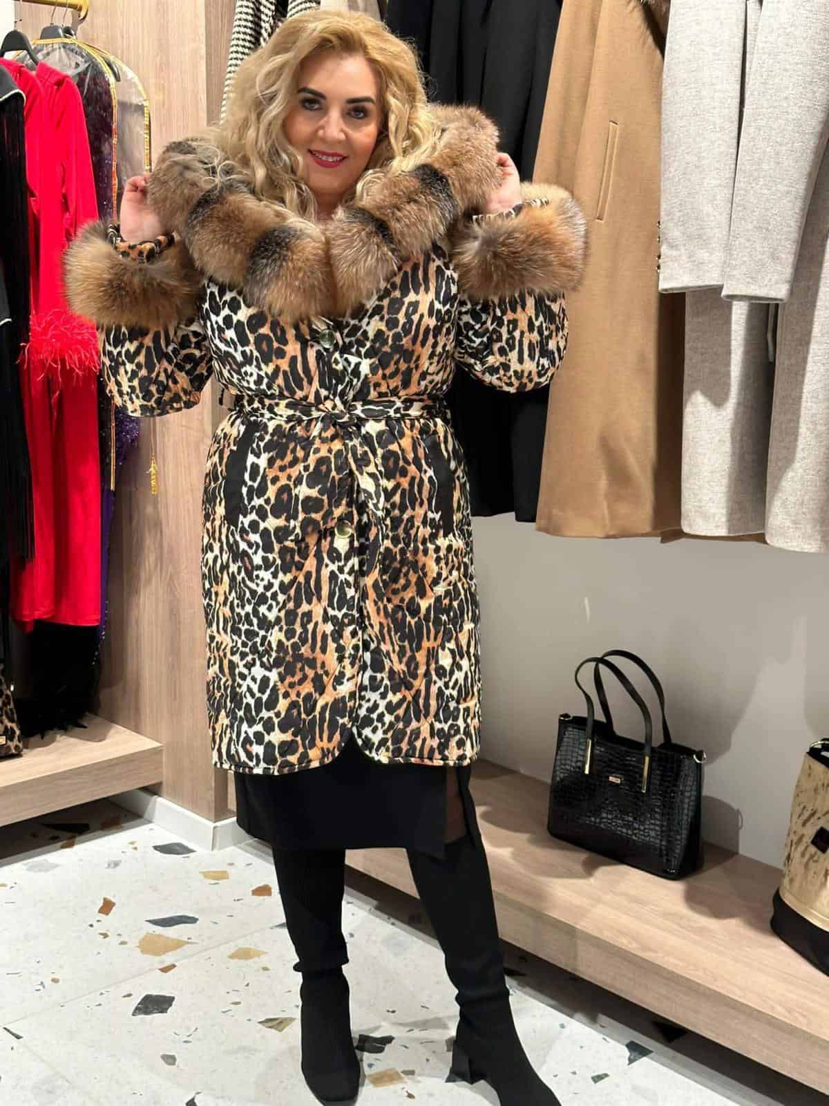 Geaca Animal Print cu Blana Naturala de Vulpe DYA18