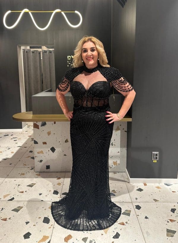 Rochie Lunga cu Margele Negre DYA322