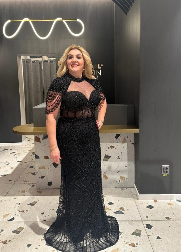 Rochie Lunga cu Margele Negre DYA322 - imagine 3