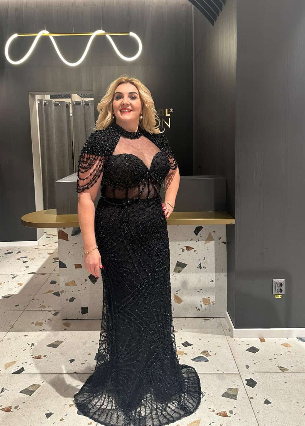 Rochie Lunga cu Margele Negre DYA322 - imagine 3