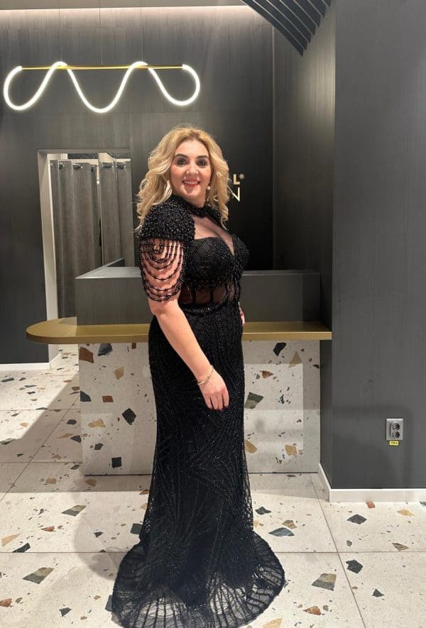 Rochie Lunga cu Margele Negre DYA322 - imagine 4