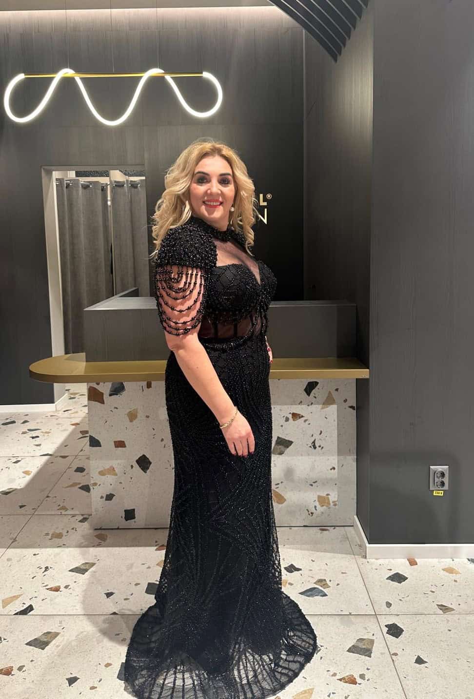 Rochie Lunga cu Margele Negre DYA322 - imagine 4