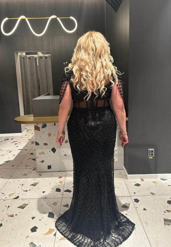 Rochie Lunga cu Margele Negre DYA322 - imagine 5