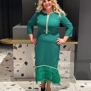 Rochie cu Pene si Cristale Negru si Verde DYA335