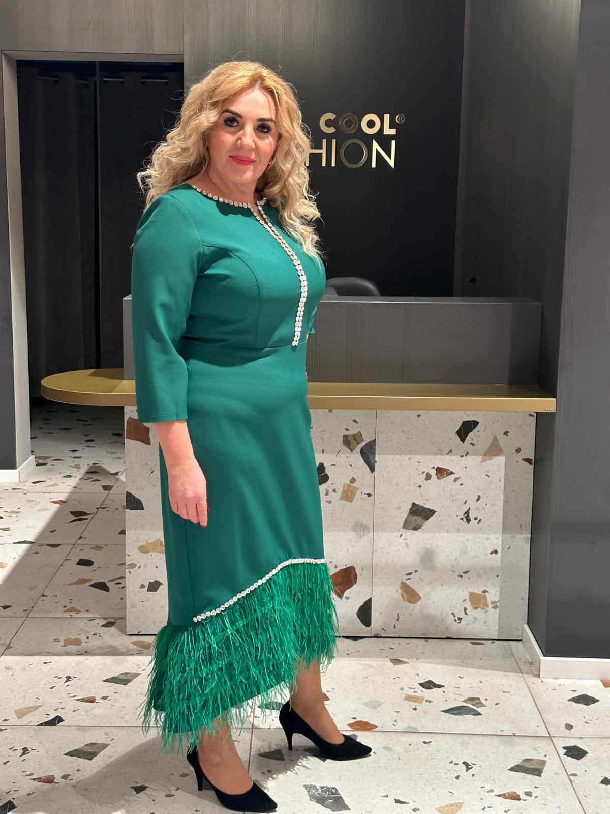 Rochie cu Pene si Cristale Negru si Verde DYA335 - imagine 3