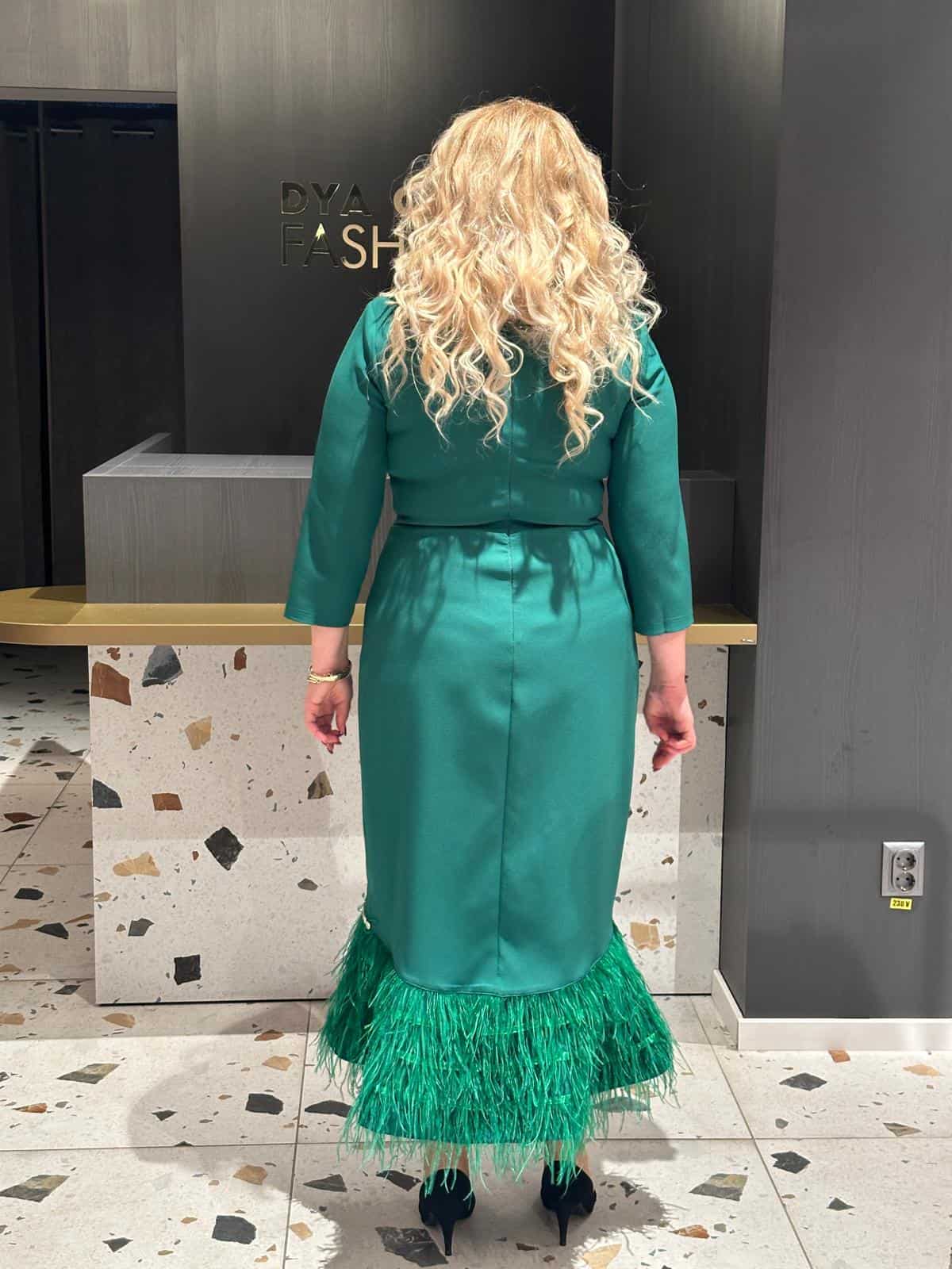 Rochie cu Pene si Cristale Negru si Verde DYA335 - imagine 4