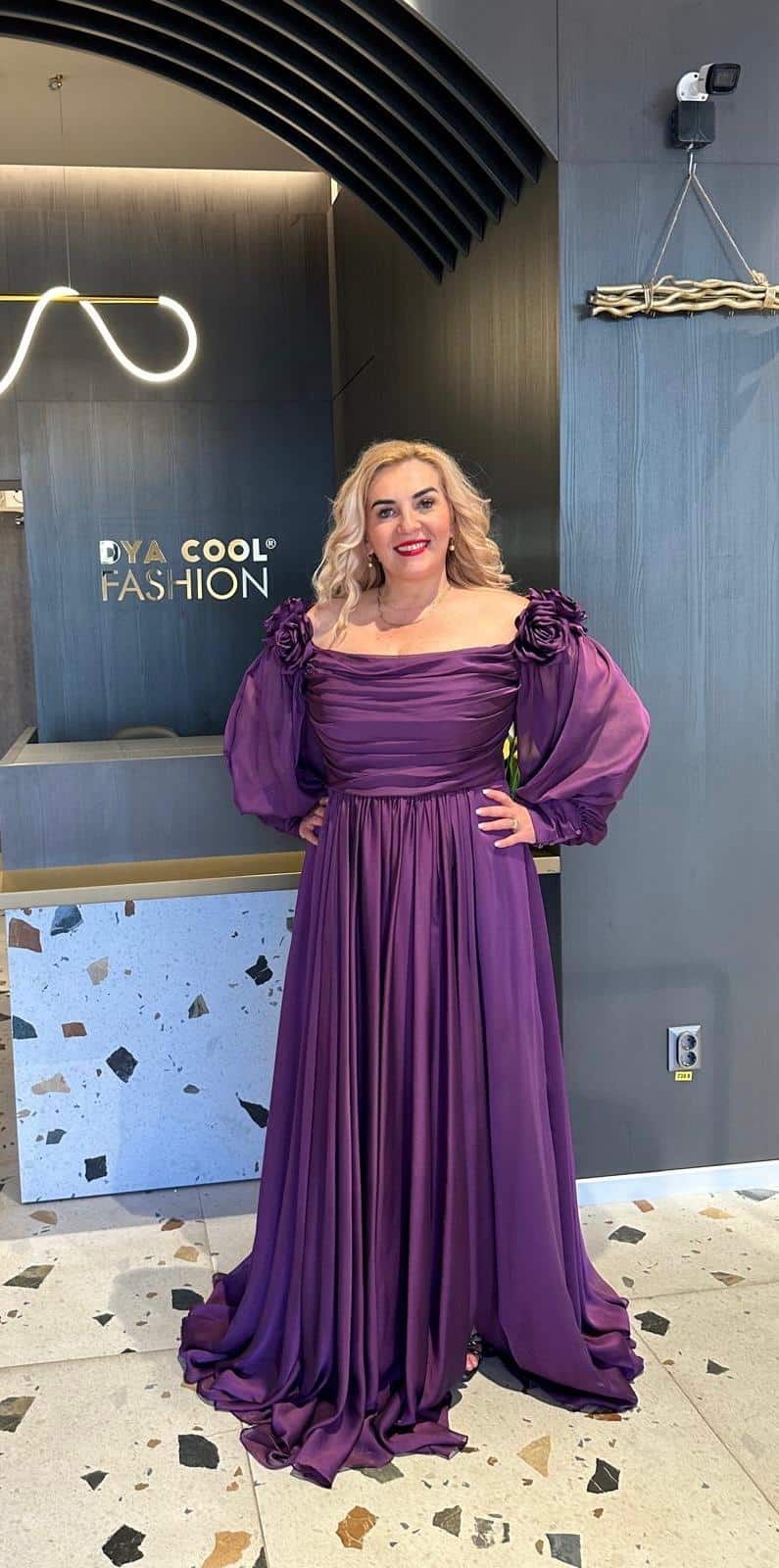 Rochie Lunga Cu maneci Bufante DYA347 - imagine 2