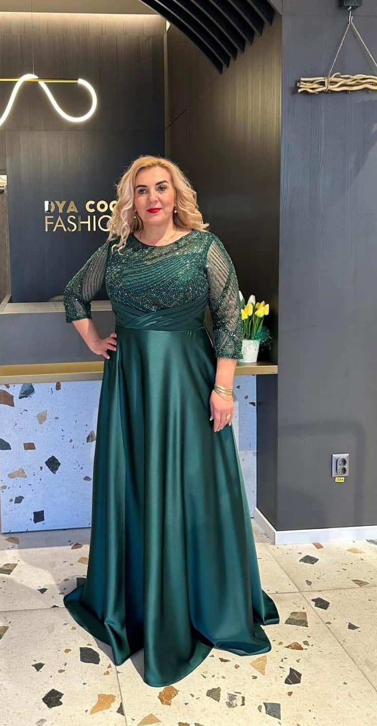 Rochie Lunga Verde Tafta DYA371 - imagine 4