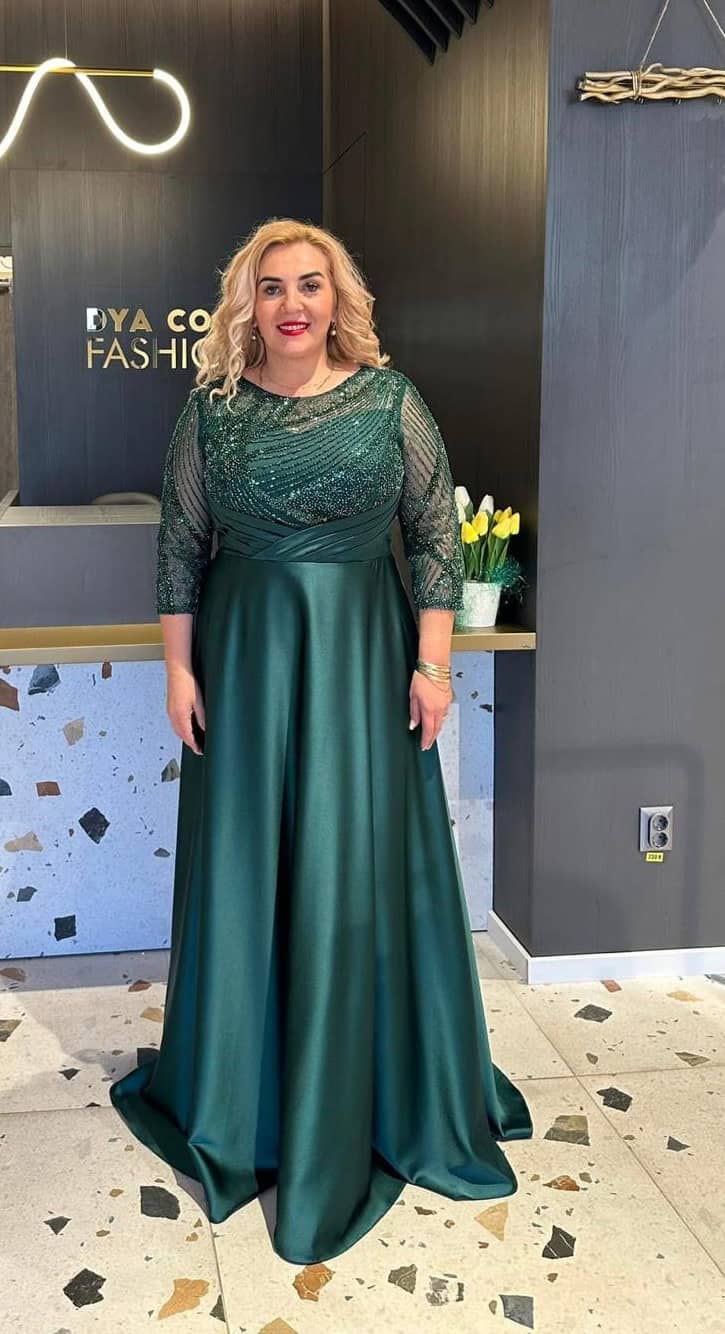 Rochie Lunga Verde Tafta DYA371 - imagine 3