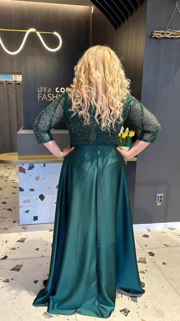 Rochie Lunga Verde Tafta DYA371 - imagine 5