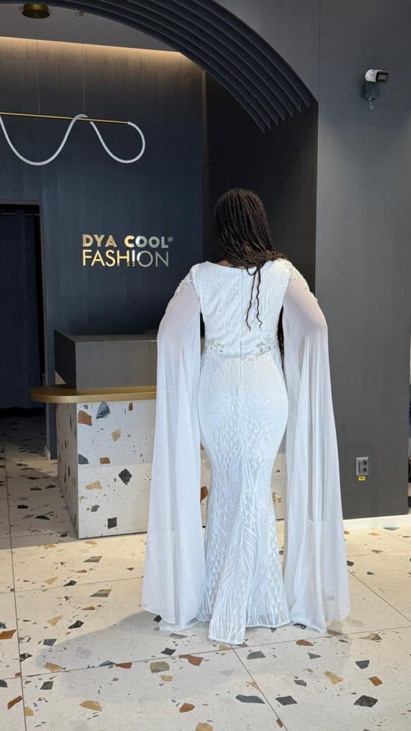 Rochie Lunga Alba Vaporoasa DYA363 - imagine 7