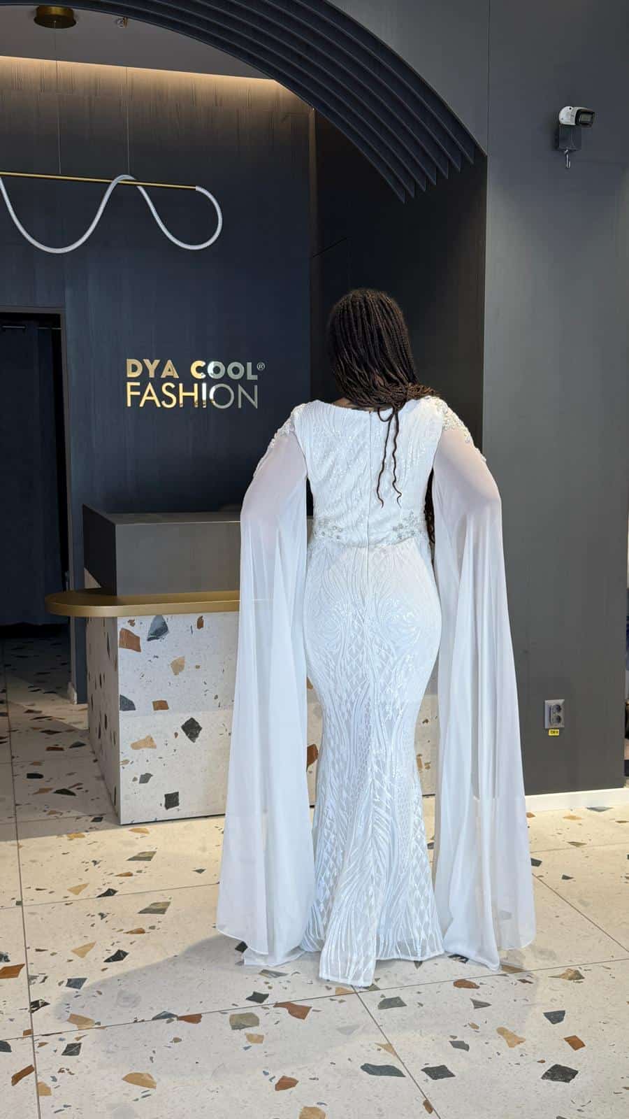 Rochie Lunga Alba Vaporoasa DYA363 - imagine 7