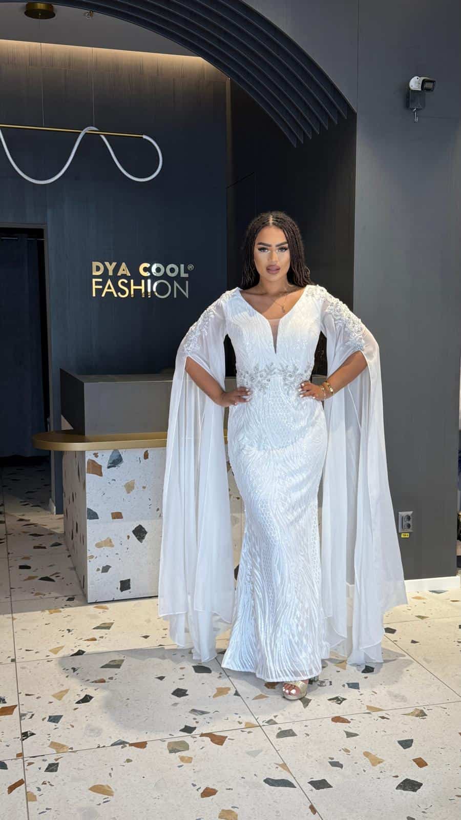 Rochie Lunga Alba Vaporoasa DYA363 - imagine 3