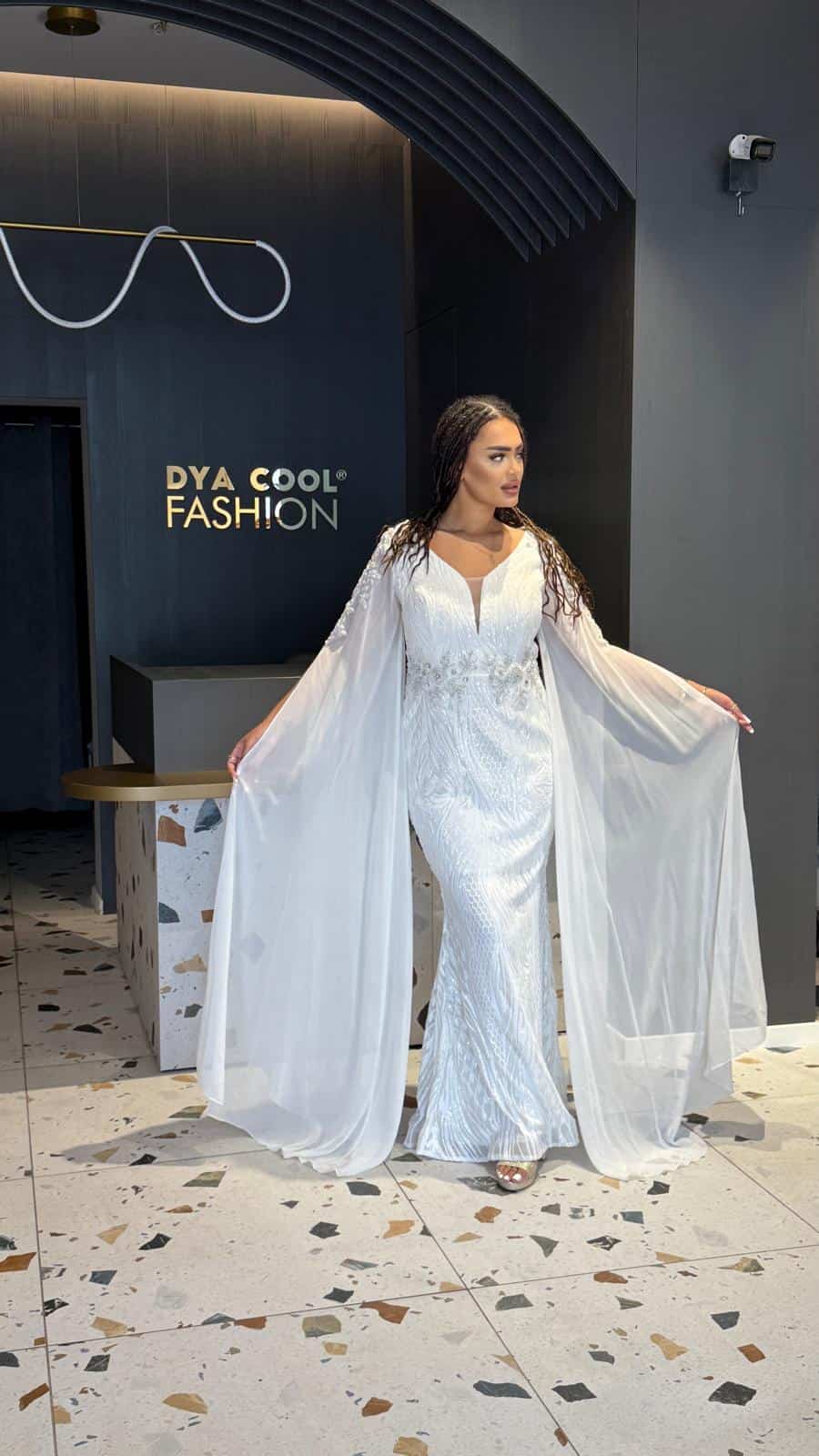 Rochie Lunga Alba Vaporoasa DYA363 - imagine 2