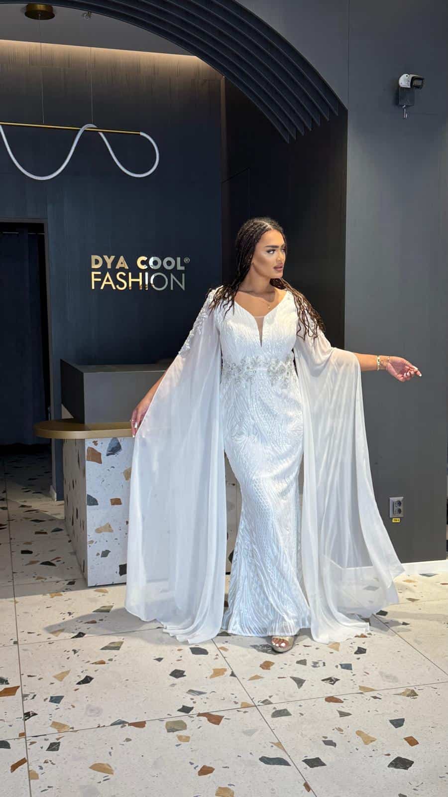 Rochie Lunga Alba Vaporoasa DYA363 - imagine 6