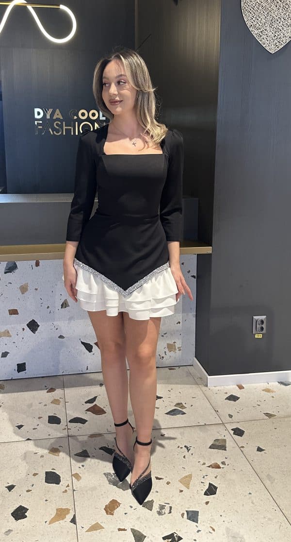 Rochie Scurta Negru-Alb DYA389 - imagine 3