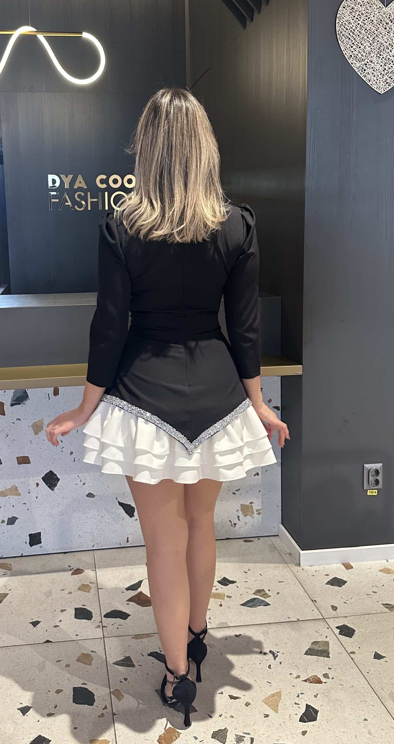 Rochie Scurta Negru-Alb DYA389 - imagine 5