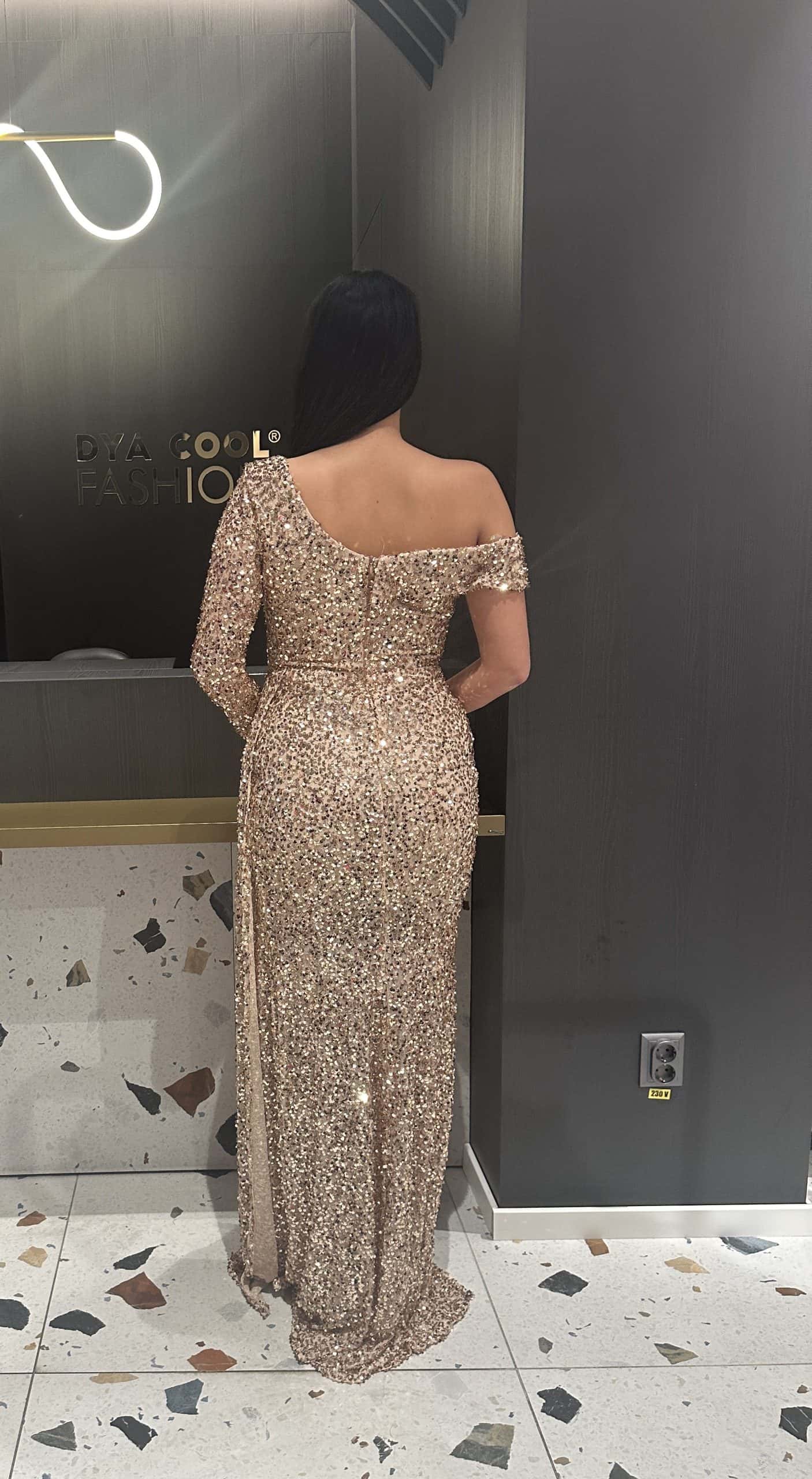 Rochie Lunga Cupru-Auriu DYA423 - imagine 5