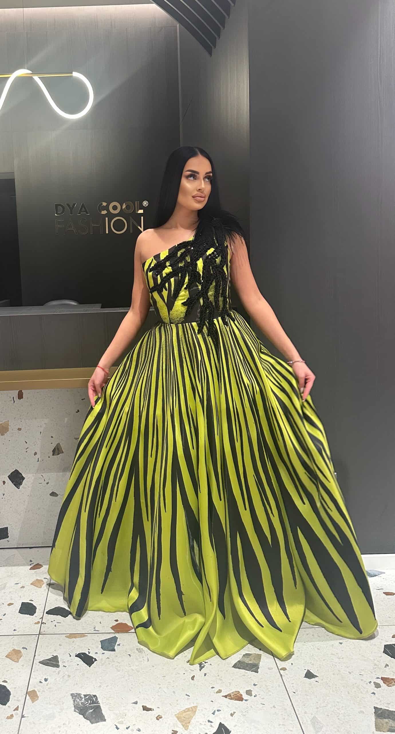 Rochie Tafta Negru/Verde  DYA411 - imagine 2