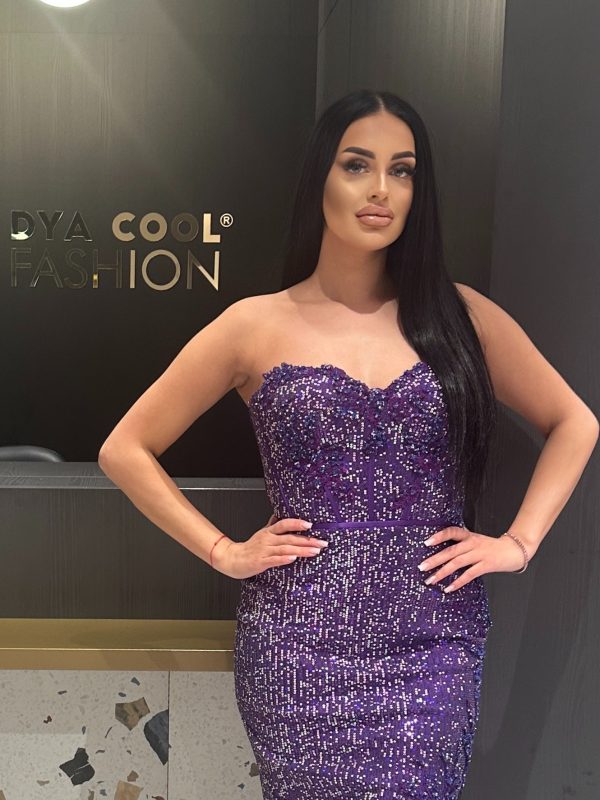 Rochie Lunga Violet cu Paiete DYA413 - imagine 5