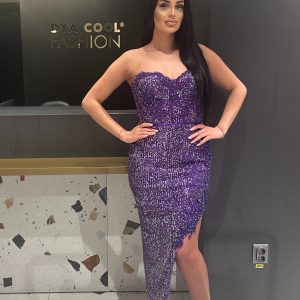 Rochie Lunga Violet cu Paiete DYA413