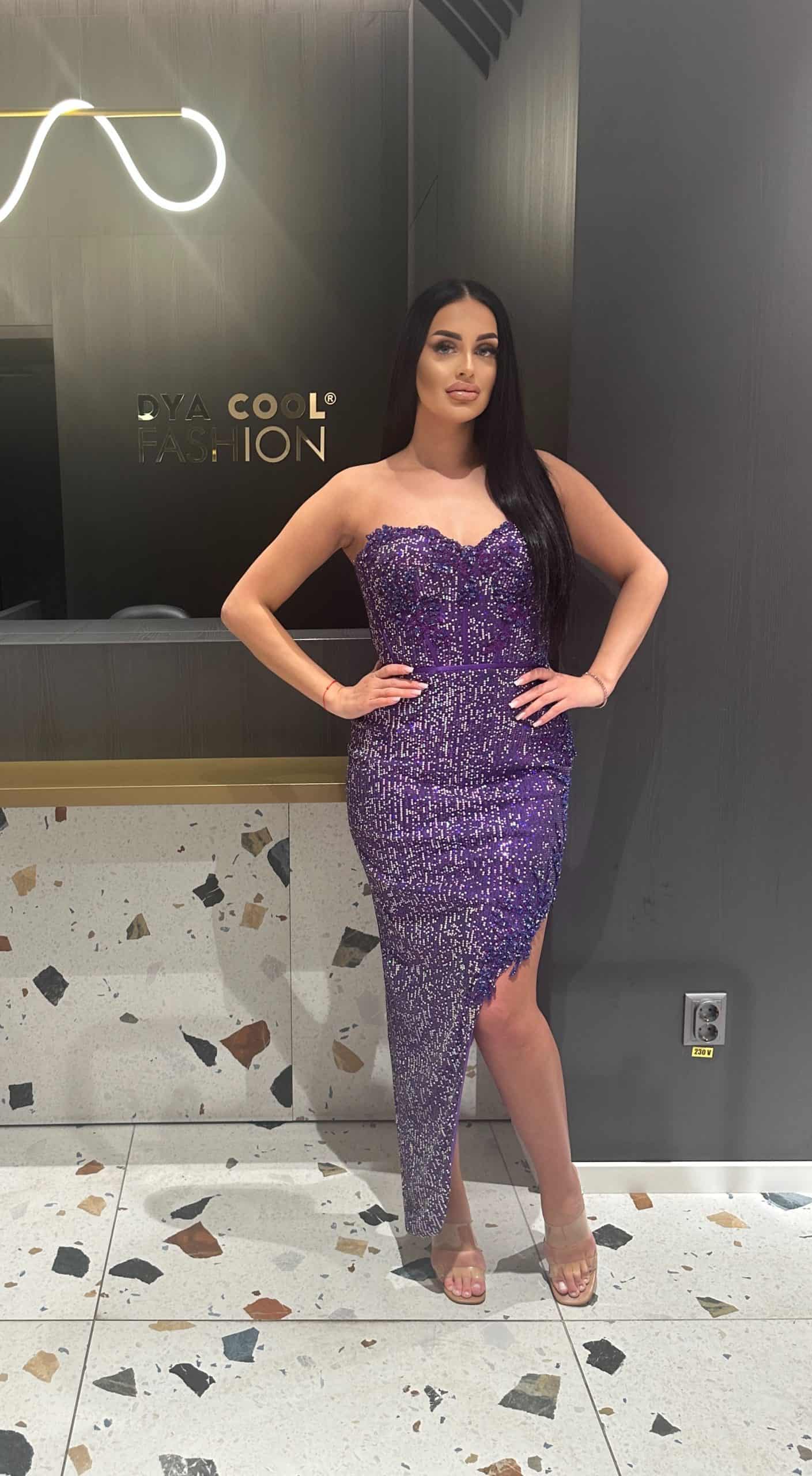 Rochie Lunga Violet cu Paiete DYA413