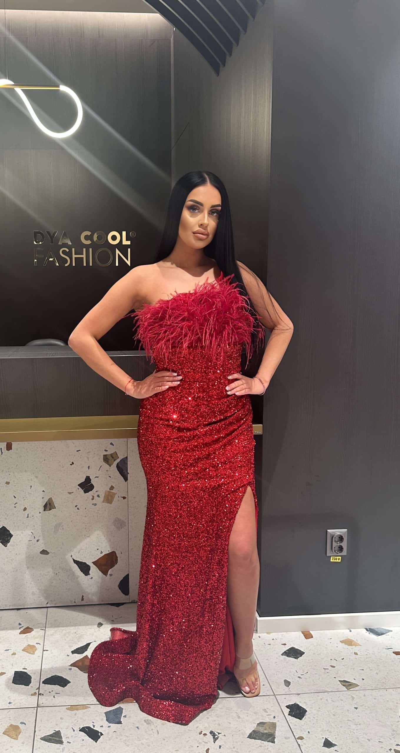 Rochie Lunga Rosie cu Paiete si Pene DYA414