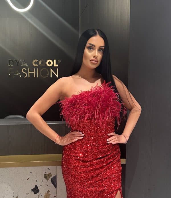 Rochie Lunga Rosie cu Paiete si Pene DYA414 - imagine 2