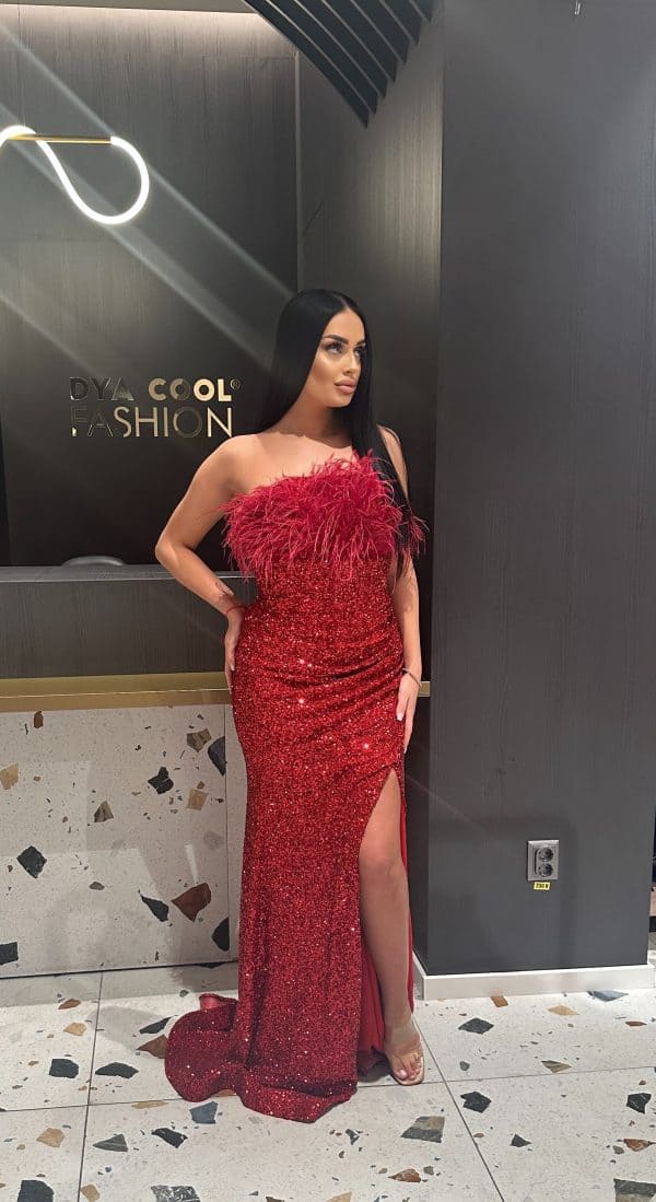 Rochie Lunga Rosie cu Paiete si Pene DYA414 - imagine 4
