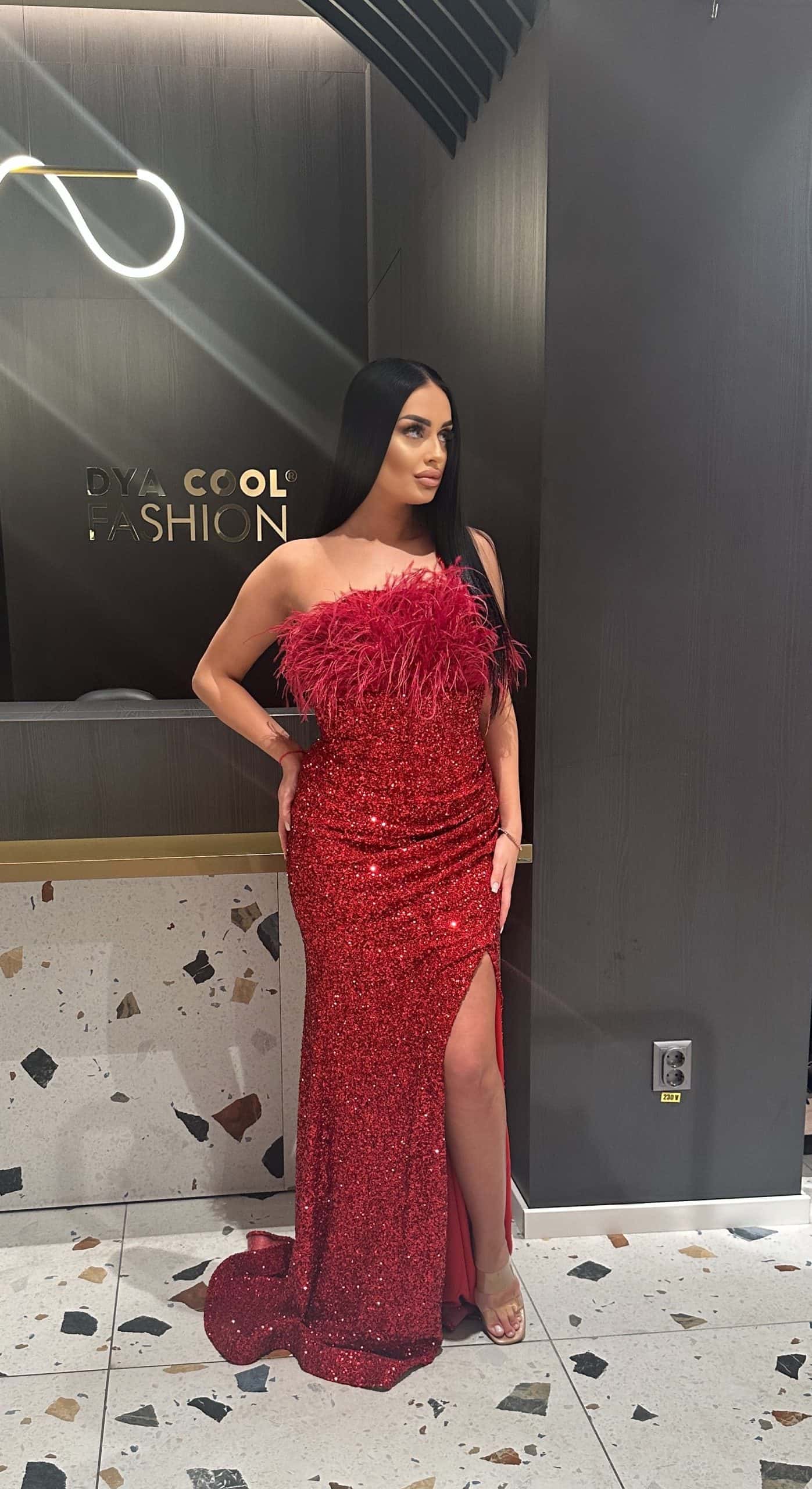 Rochie Lunga Rosie cu Paiete si Pene DYA414 - imagine 4