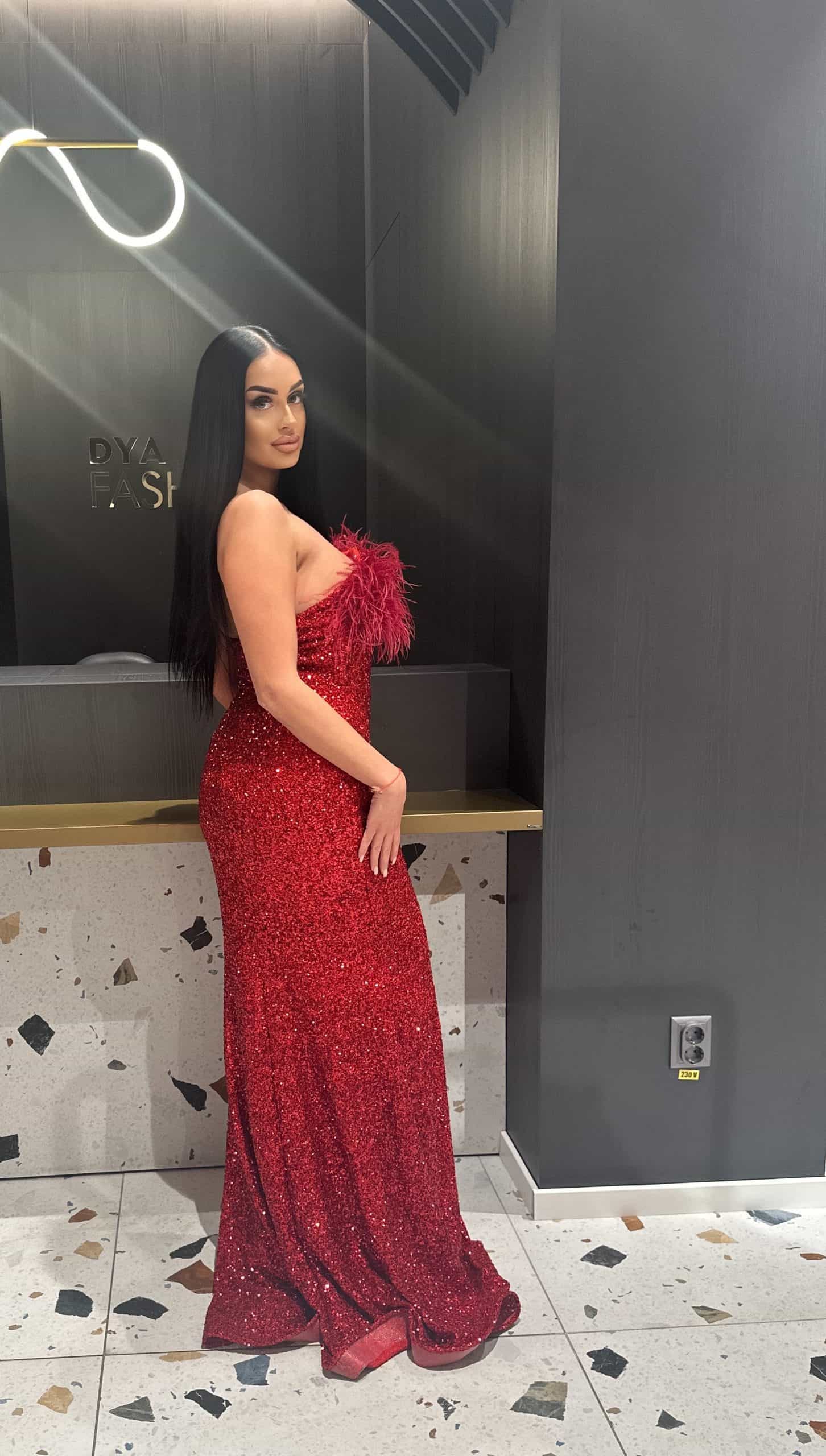Rochie Lunga Rosie cu Paiete si Pene DYA414 - imagine 3