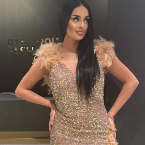 Rochie Lunga Paiete si Pene Crem-Auriu DYA421