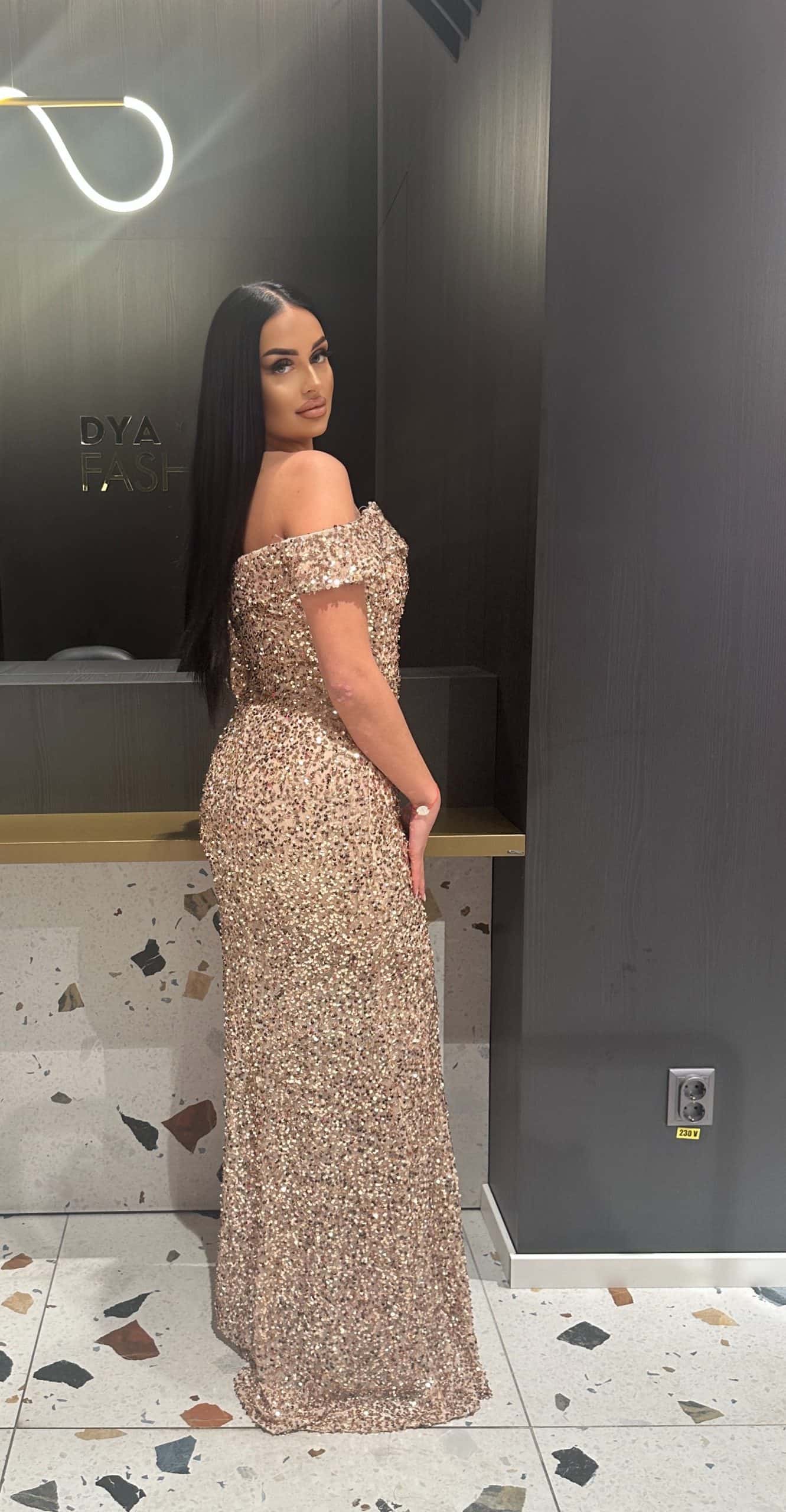Rochie Lunga Cupru-Auriu DYA423 - imagine 2