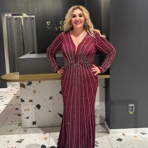 Rochie Lunga Visiniu cu Cristale DYA361