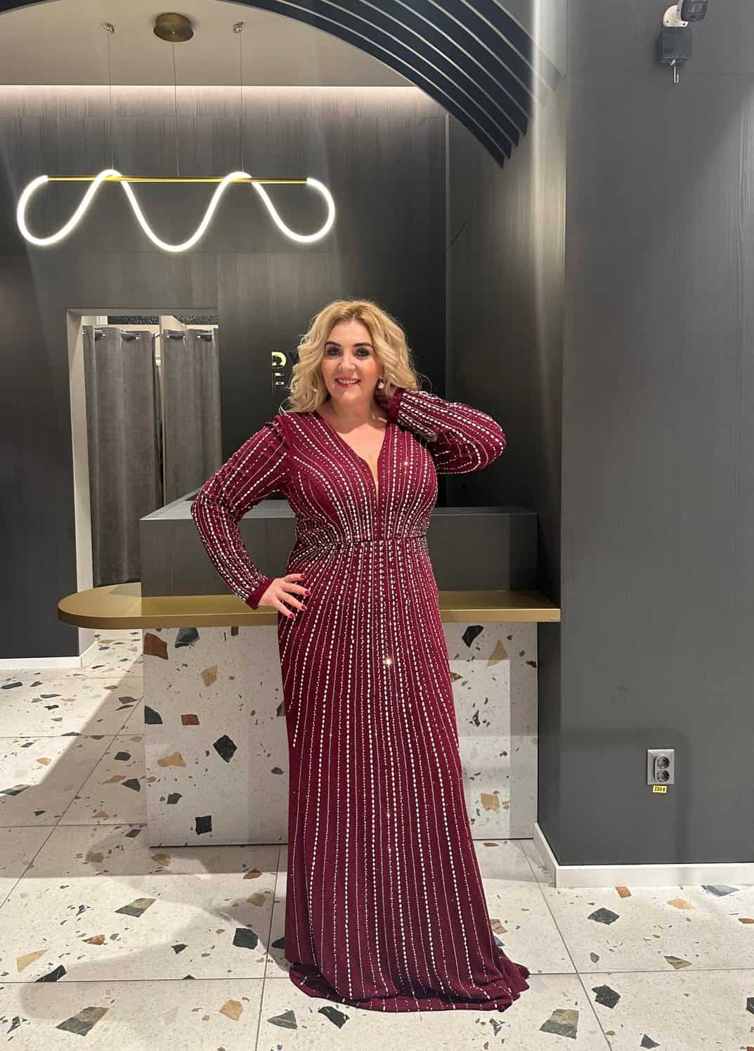 Rochie Lunga Visiniu cu Cristale DYA361 - imagine 4