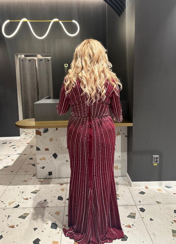 Rochie Lunga Visiniu cu Cristale DYA361 - imagine 5