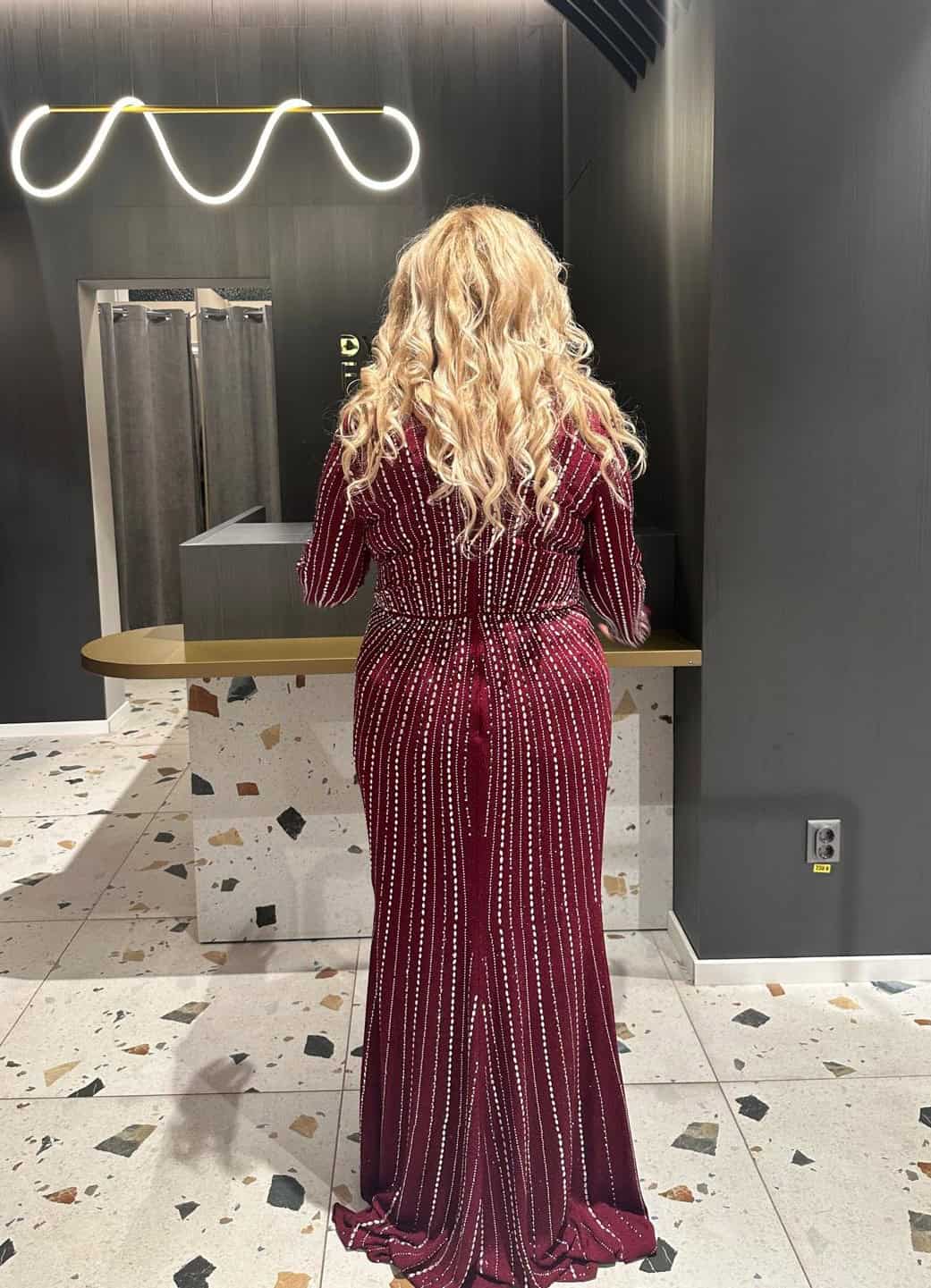 Rochie Lunga Visiniu cu Cristale DYA361 - imagine 5