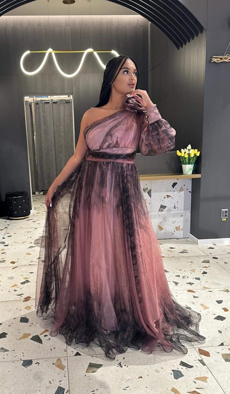 Rochie Lunga Negru/Roz DYA375 - imagine 2