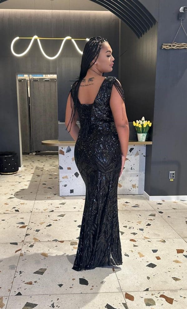 Rochie Lunga  Neagra Lux DYA374 - imagine 4