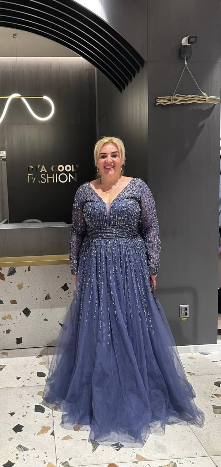 Rochie Lungă Albastru Cerneală  DYA447 - imagine 3
