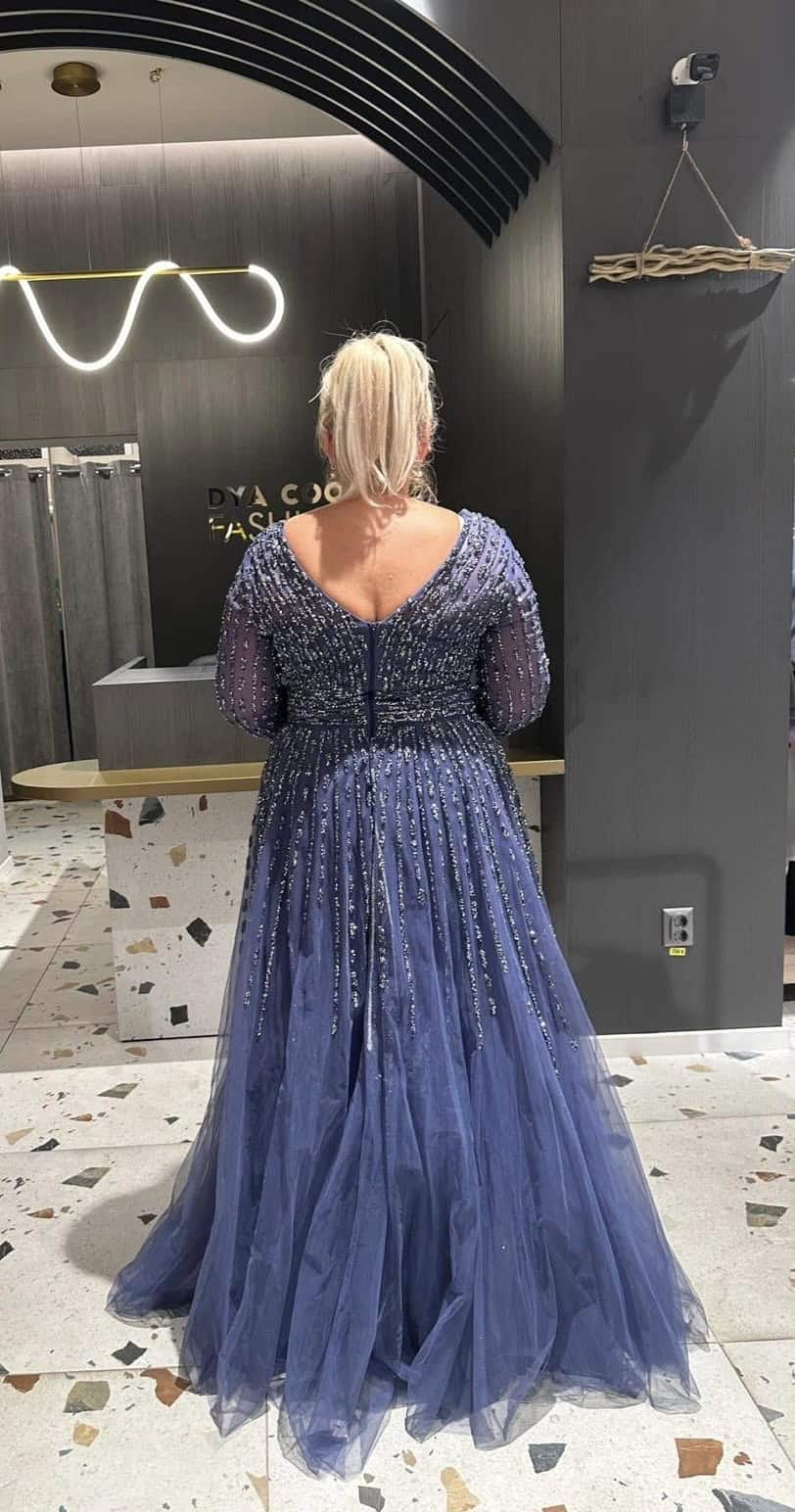 Rochie Lungă Albastru Cerneală  DYA447 - imagine 4
