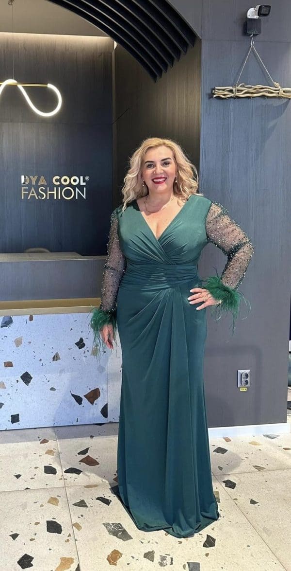 Rochie Lungă Verde DYA445 - imagine 3