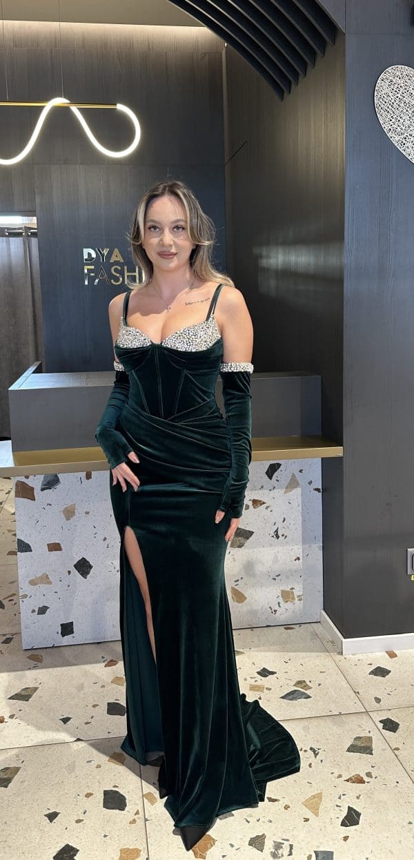 Rochie Velur Verde Inchis DYA441