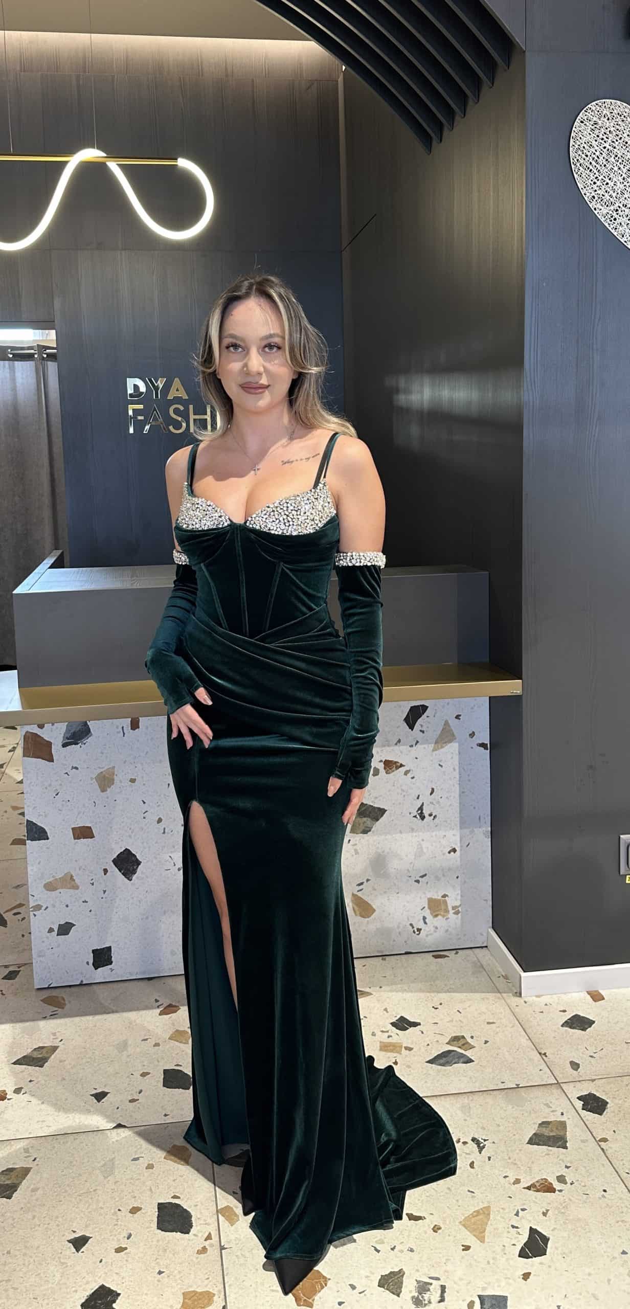 Rochie Velur Verde Inchis DYA441