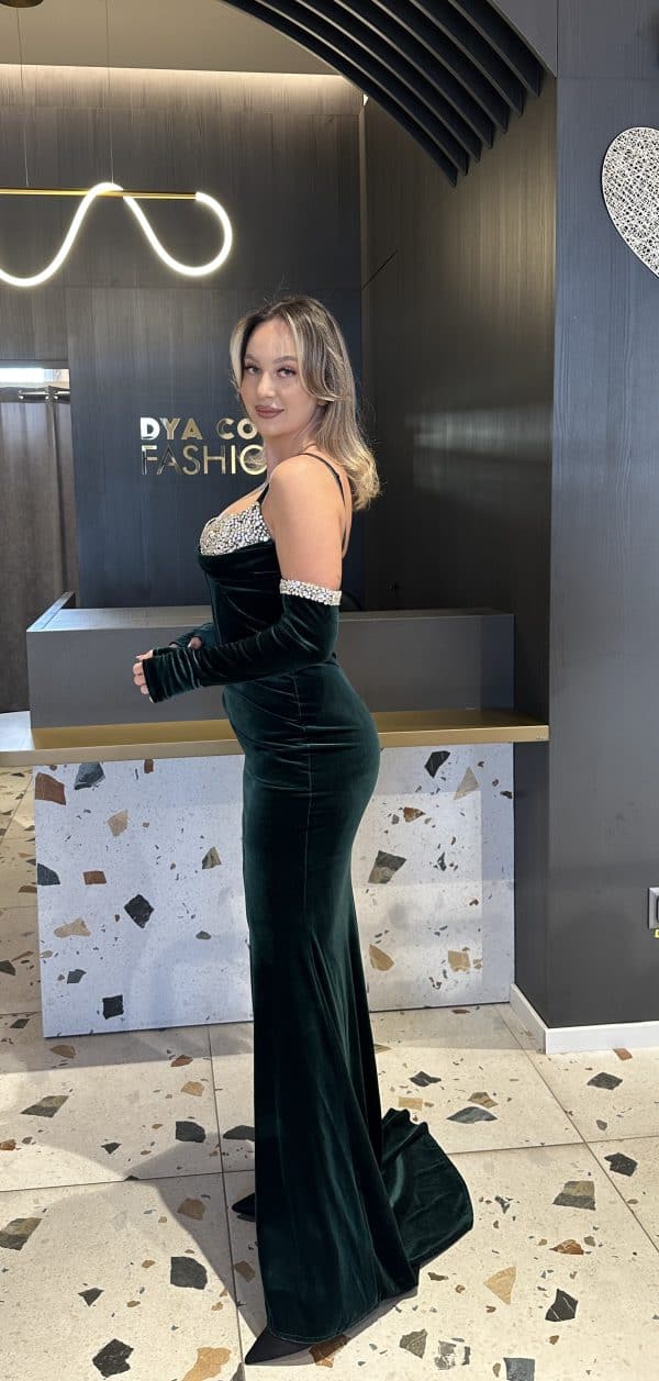 Rochie Velur Verde Inchis DYA441 - imagine 4