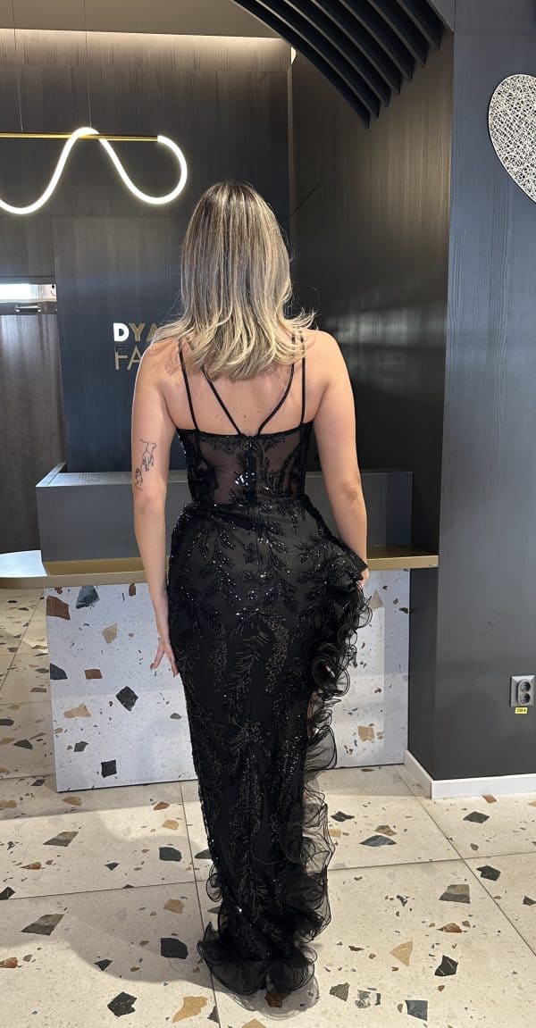 Rochie Lux  Lunga Neagra Cu Pietricele DYA443 - imagine 6