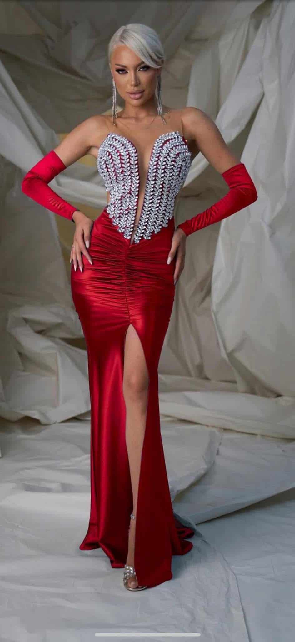 Rochie Lunga Rosie cu Cristale DYA433 - imagine 2